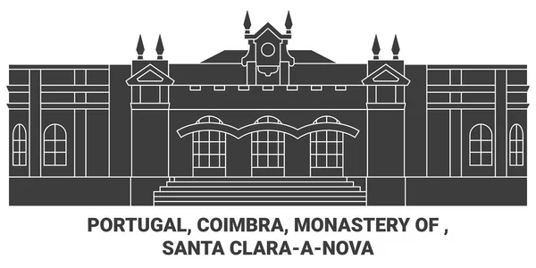 Portugal Coimbra Monastery Santa Claraanova Travel Landmark Line Vector Illustration — 스톡 벡터