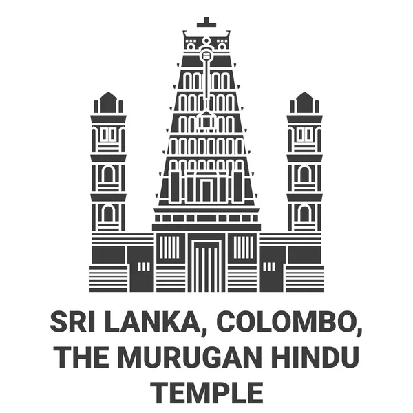Sri Lanka Colombo Templo Hindu Murugan Viagem Marco Linha Vetor — Vetor de Stock