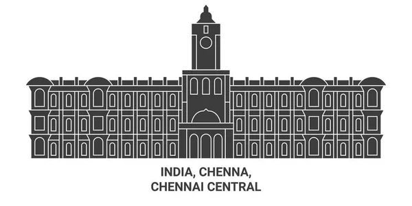 India Chenna Chennai Central Travel Landmark Line Vector Illustration — Stock Vector