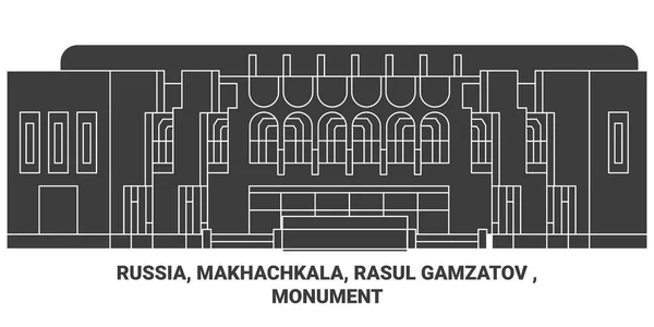 Ryssland Makhachkala Rasul Gamzatov Monument Resa Landmärke Linje Vektor Illustration — Stock vektor