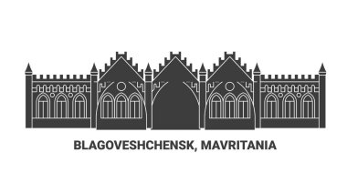 Rusya, Blagoveshchensk, Mavritania seyahat çizgisi vektör ilüstrasyonu
