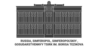 Rusya, Simferopol, Simferopolskiy, Gosudarstvennyy Tsirk Im. Borisa Tezikova seyahat simgesi vektör çizimi