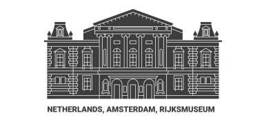 Hollanda, Amsterdam, Rijksmuseum, seyahat çizgisi vektör illüstrasyonu