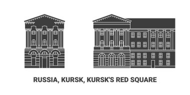 Rusya, Kursk, Kursks Kızıl Meydanı, seyahat çizgisi vektör ilüstrasyonu