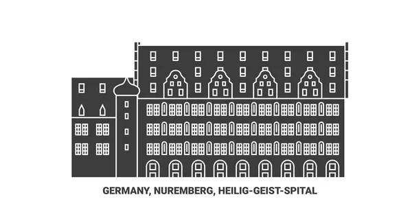 ドイツ ニュルンベルク ハイリヒスピタル旅行のランドマークラインベクトル図 — ストックベクタ