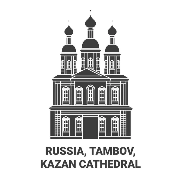 Rusland Tambov Kazan Kathedraal Reizen Oriëntatiepunt Lijn Vector Illustratie — Stockvector