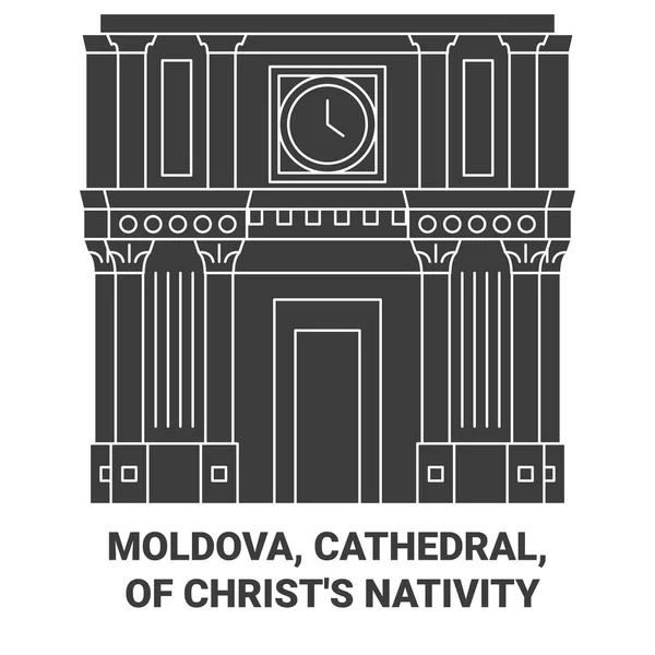 Moldavia Catedral Christs Natividad Viaje Hito Línea Vector Ilustración — Vector de stock