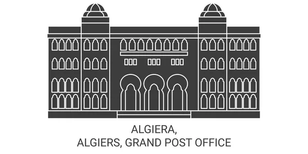 Algiera Algiers Grand Post Office Travel Landmark Line Vector Illustration — Stock Vector