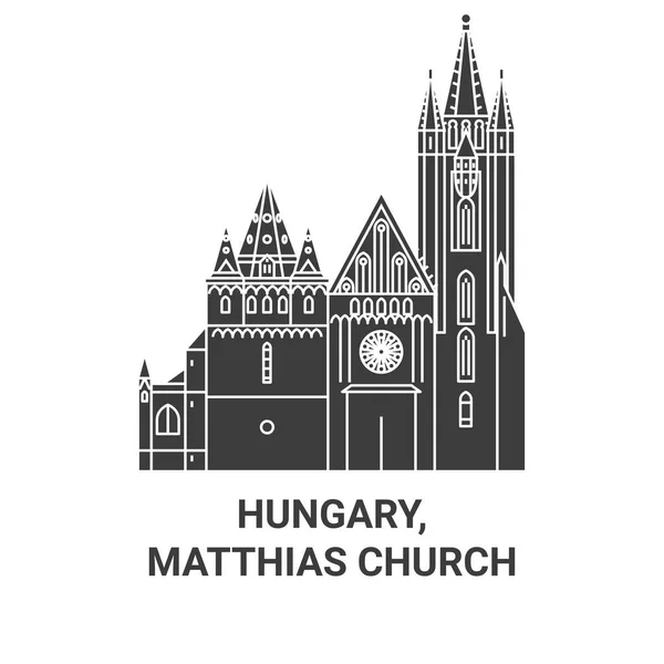 Magyarország Mátyás Templom Utazás Mérföldkő Vonal Vektor Illusztráció — Stock Vector