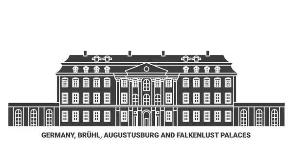 Germany Bruhl Augustusburg Falkenlust Palaces Travel Landmark Line Vector Illustration — Stock Vector