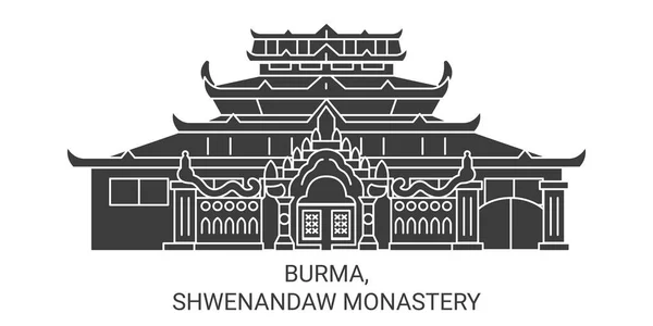 Burma Shwenandaw Monastery Travel Landmark Line Vector Illustration — Stock Vector