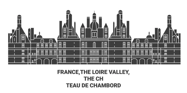 Frankreich Das Loire Tal Das Chteau Chambord Reise Meilenstein Linienvektorillustration — Stockvektor