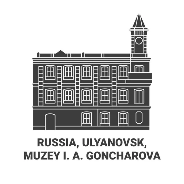 Rusland Ulyanovsk Muzej Goncharova Reizen Oriëntatiepunt Lijn Vector Illustratie — Stockvector