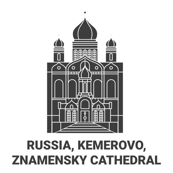 Rússia Kemerovo Catedral Znamensky Viagem Marco Linha Vetor Ilustração — Vetor de Stock