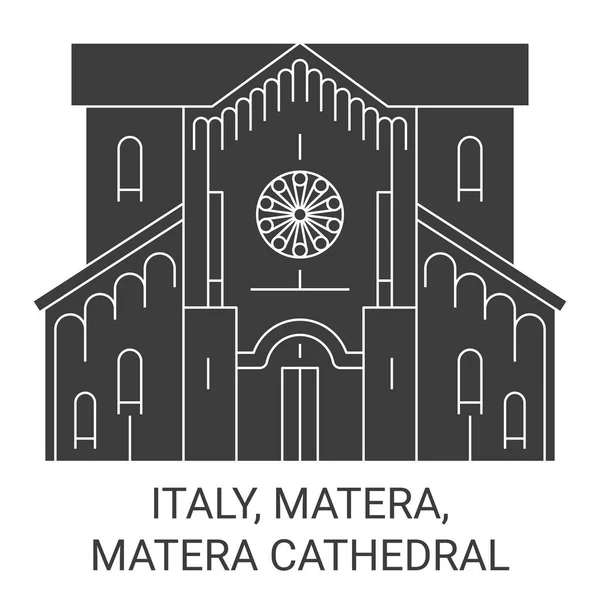 Italië Matera Matera Kathedraal Reizen Oriëntatiepunt Lijn Vector Illustratie — Stockvector