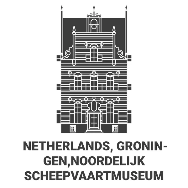 Nederländerna Groningen Noordelijk Scheepvaartmuseum Resa Landmärke Linje Vektor Illustration — Stock vektor