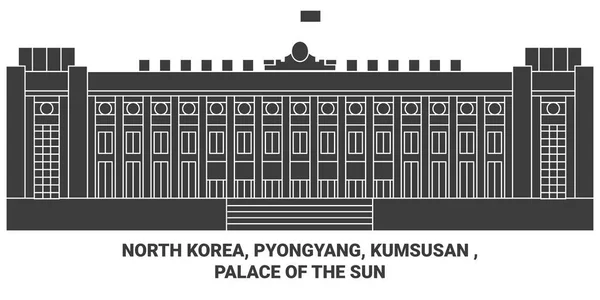 Nordkorea Pyongyang Kumsusan Palace Sun Resa Landmärke Linje Vektor Illustration — Stock vektor