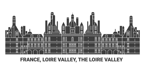Fransa Loire Vadisi Loire Vadisi Seyahat Çizgisi Çizelgesi Çizimi — Stok Vektör