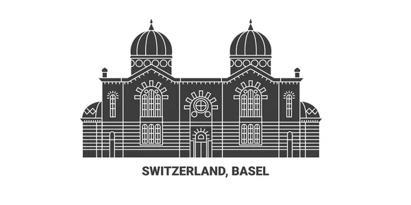 Ελβετία Βασιλεία Ταξίδι Ορόσημο Γραμμή Διανυσματική Απεικόνιση — Διανυσματικό Αρχείο