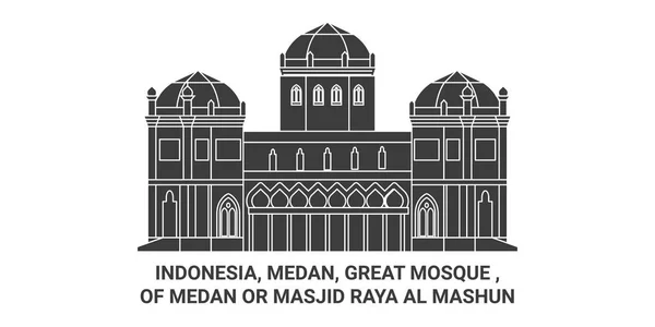 Indonesia Medan Great Mosque Medan Masjid Raya Mashun Travel Landmark — Stock Vector