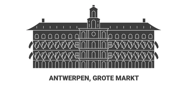 Bélgica Antuérpia Grote Markt Ilustração Vetor Linha Referência Viagem — Vetor de Stock