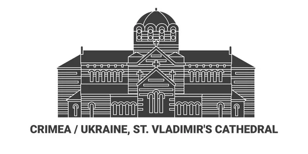 Russland Krim Wladimirs Kathedrale Reise Meilenstein Linienvektorillustration — Stockvektor