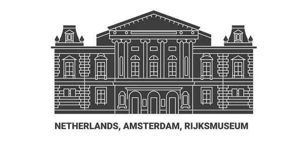 Países Bajos Amsterdam Rijksmuseum Ilustración Vector Línea Referencia Viaje — Archivo Imágenes Vectoriales