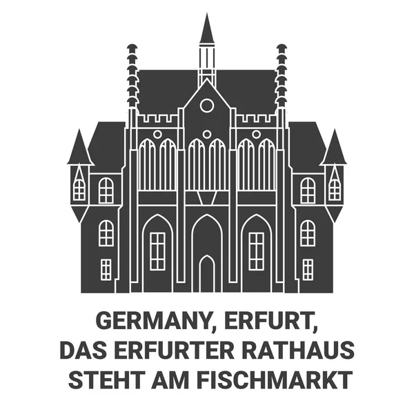 Germany Erfurt Das Erfurter Rathaus Steht Fischmarkt Travel Landmark Line — Stock Vector