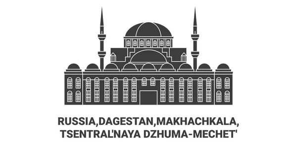 Russia Dagestan Makhachkala Dzhumamechet Travel Landmark Line Vector Illustration — Stock Vector