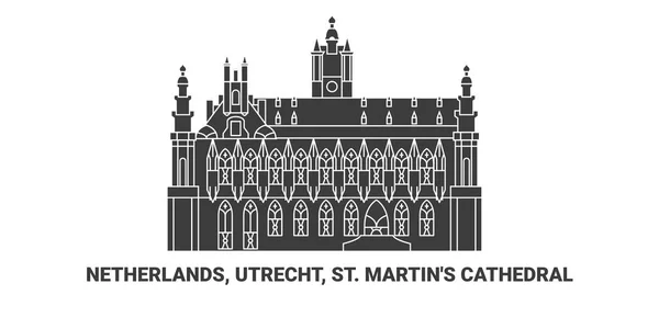 Netherlands Utrecht Martins Cathedral Travel Landmark Line Vector Illustration — Stock Vector