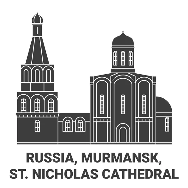 Rússia Murmansk Catedral São Nicolau Viagem Marco Linha Vetor Ilustração — Vetor de Stock