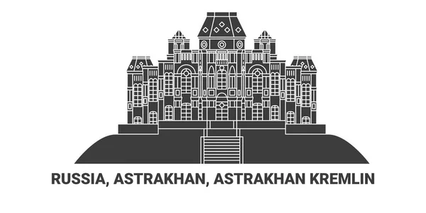 Russland Astrachan Astrachan Kreml Reise Meilenstein Linienvektorillustration — Stockvektor