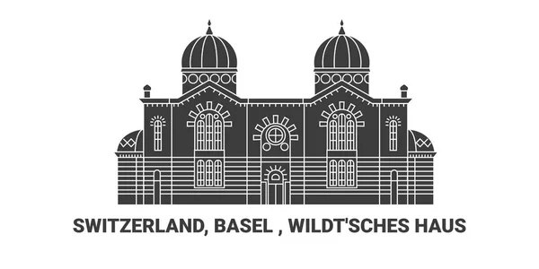 巴塞尔 Wildtsches Haus 旅行地标线矢量图解 — 图库矢量图片