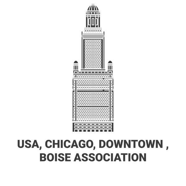 Usa Chicago Downtown Boise Association Cestovní Mezník Linie Vektorové Ilustrace — Stockový vektor