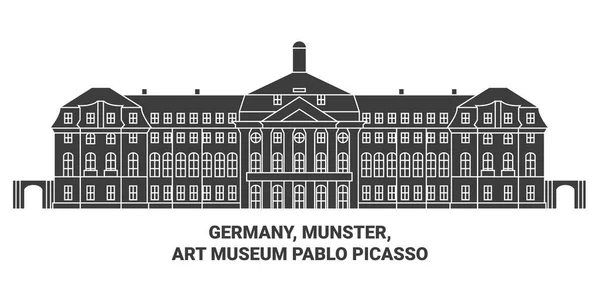 Deutschland Münster Kunstmuseum Pablo Picasso Reise Meilenstein Linienvektorillustration — Stockvektor