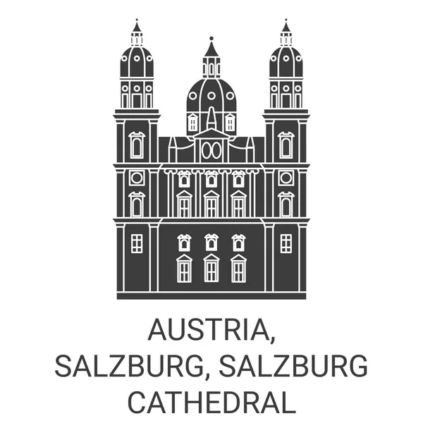 Oostenrijk Salzburg Salzburg Kathedraal Reizen Oriëntatiepunt Lijn Vector Illustratie — Stockvector