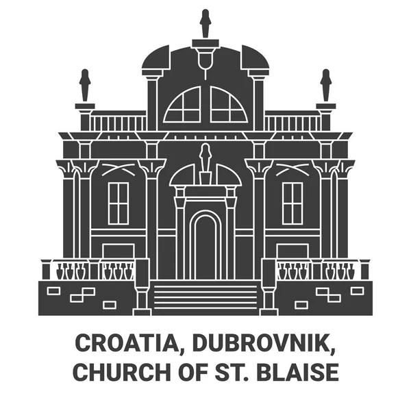 Chorwacja Dubrownik Kościół Blaise Podróży Punkt Orientacyjny Linii Wektor Ilustracja — Wektor stockowy