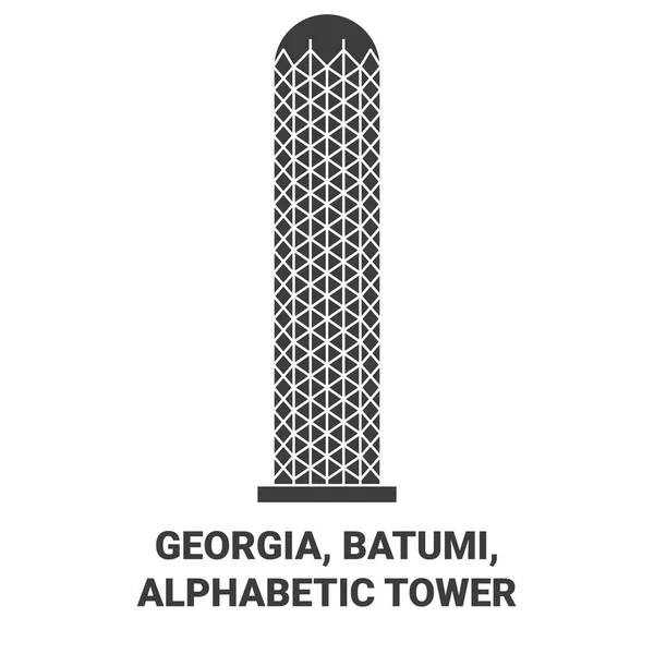 Georgien Batumi Alphabetischer Turm Reise Meilenstein Linienvektorillustration — Stockvektor