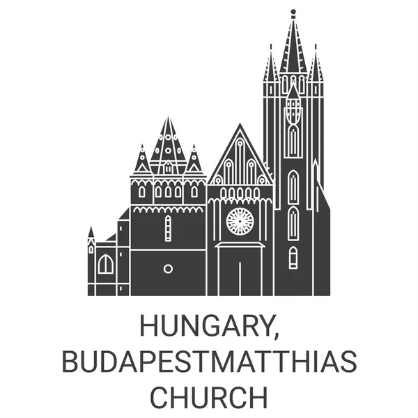 Ungarn Budapest Matthias Kirche Reise Meilenstein Linie Vektor Illustration — Stockvektor