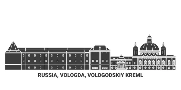 Rússia Vologda Vologodskiy Kreml Viagem Marco Linha Vetor Ilustração —  Vetores de Stock