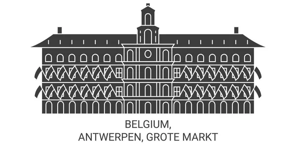 Βέλγιο Antwerpen Grote Markt Ταξιδιωτικό Ορόσημο Γραμμή Διανυσματική Απεικόνιση — Διανυσματικό Αρχείο