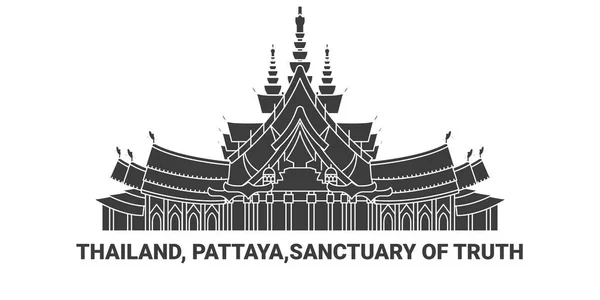 Thailand Pattaya Sanctuary Truth Travel Landmark Line Vector Illustration — Stock Vector