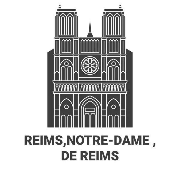 Frankreich Reims Notredame Reims Reise Meilenstein Linienvektorillustration — Stockvektor