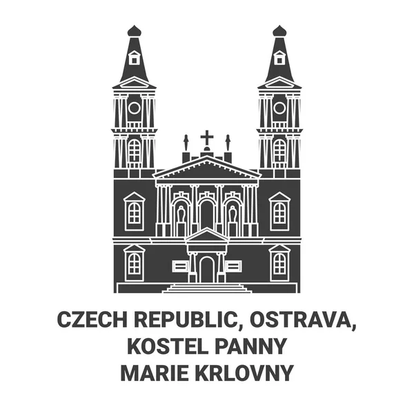 Czech Republic Ostrava Kostel Panny Marie Krlovny Travel Landmark Line — Stock Vector