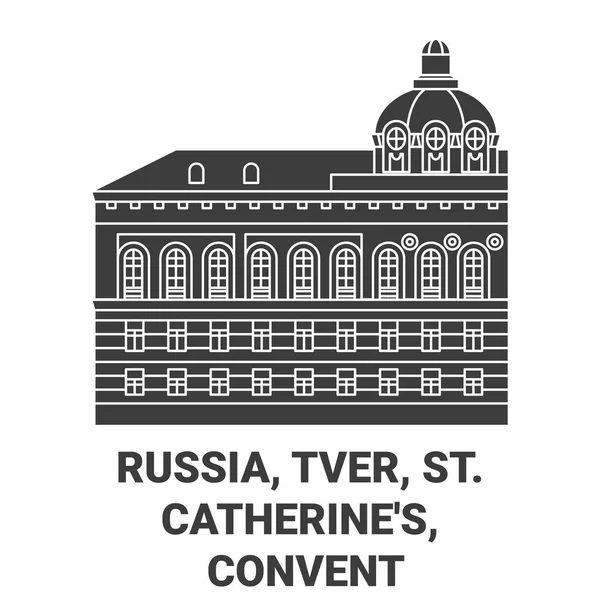 Russia Tver Catherines Convent Travel Landmark Line Vector Illustration — 스톡 벡터