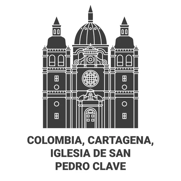 Colombia Cartagena Iglesia San Pedro Clave Recorrido Hito Línea Vector — Vector de stock