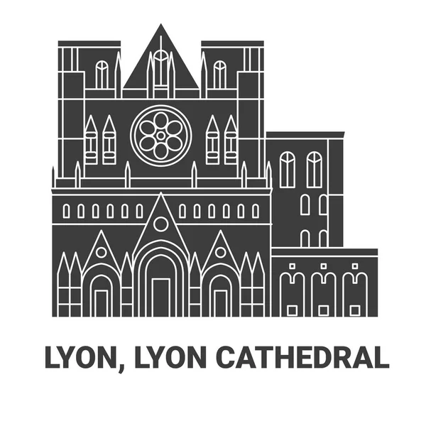 Francia Lyon Catedral Lyon Ilustración Vector Línea Hito Viaje — Vector de stock