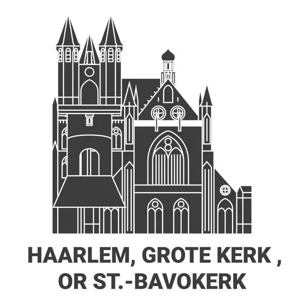 Netherlands Haarlem Grote Kerk Bavokerk Travel Landmark Line Vector Illustration — Stock Vector