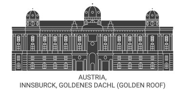 Austria, Innsburck, Goldenes Dachl Golden Roof travel landmark line vector illustration clipart
