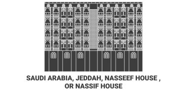 Suudi Arabistan, Jeddah, Nasseef Evi veya Nassif Evi seyahat çizgisi çizelgesi çizimi